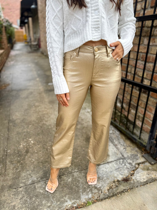 Charlotte (Gold) HR Wide Leg Denim- Gold