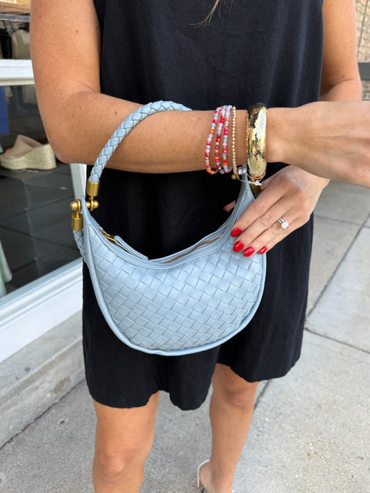 Keely Mini Woven Hobo- Light Blue