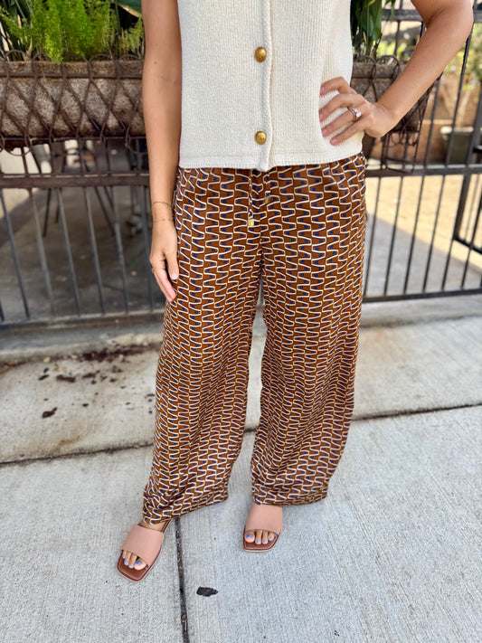 Nights in Capri Pants- Brown Multi