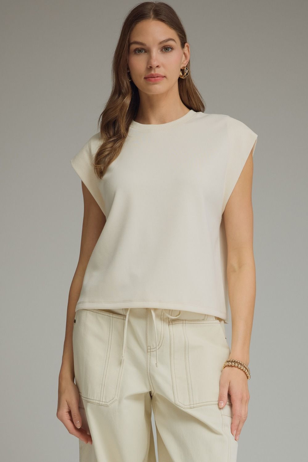Campo Cap Sleeve Top- Ecru