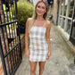 Gia Gingham Linen Mini Dress- Khaki