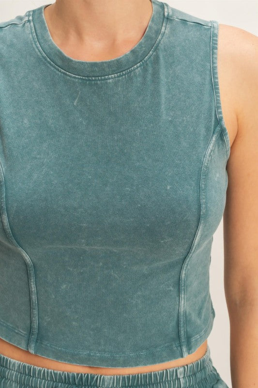 FP Mineral Washed 2 PC Pants Set- Dark Teal