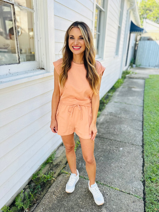 Cargo Shorts 2 piece Set- Dusty Peach