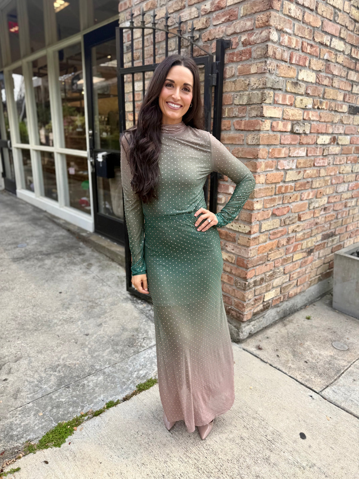 Embellished Mesh Maxi Skirt- Green