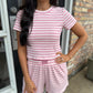 Nicole Striped Ribbed Tee- Pink/Rose