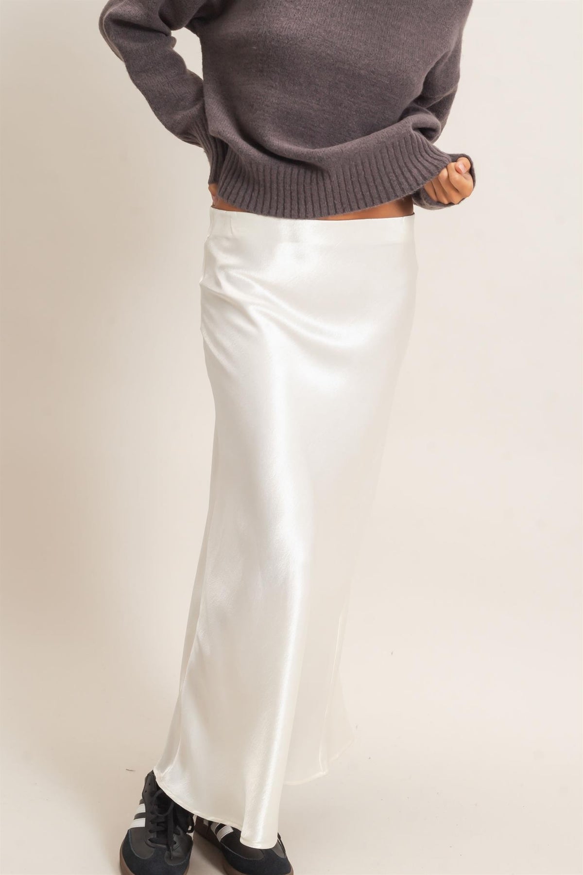 Sage Satin Maxi Skirt- Cream