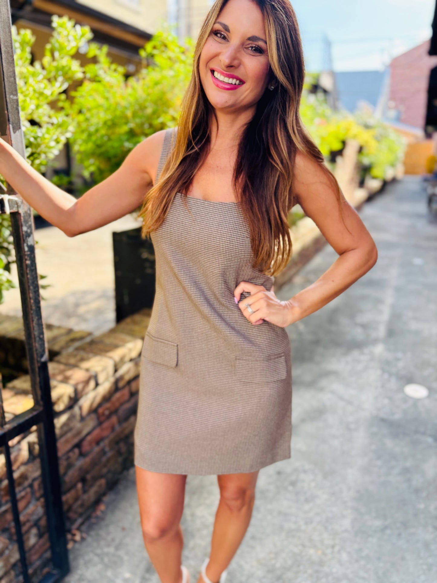 Plaid Mini Dress- Brown