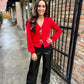 Rhinestone Bow Cardigan- Red