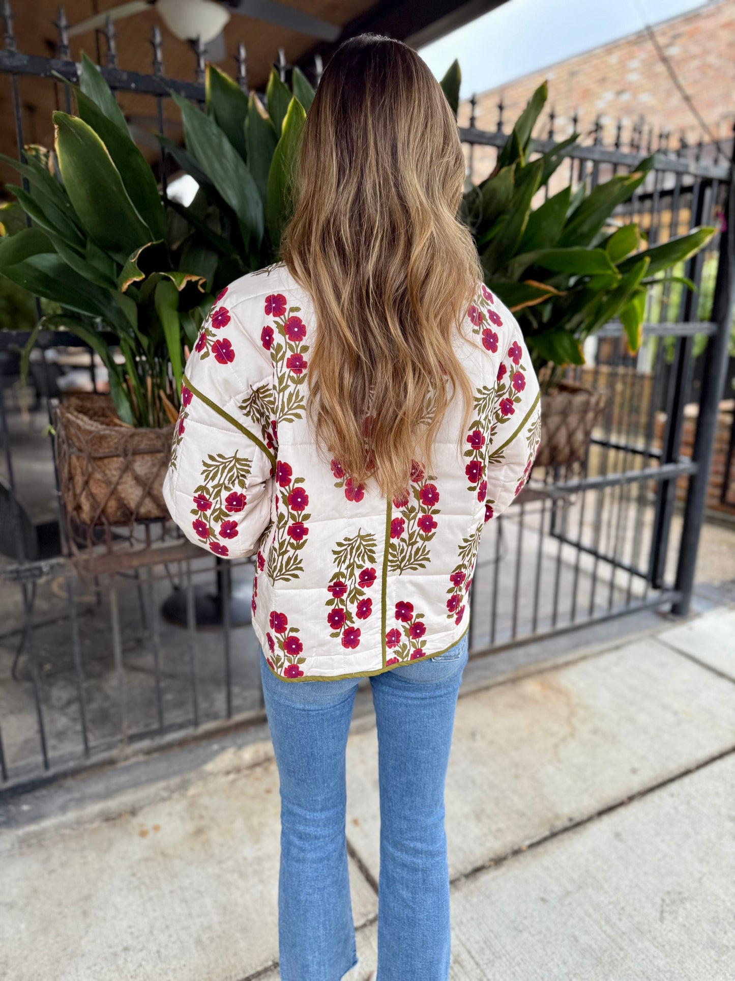 Botanical Quilted Jacket- Red Ecru