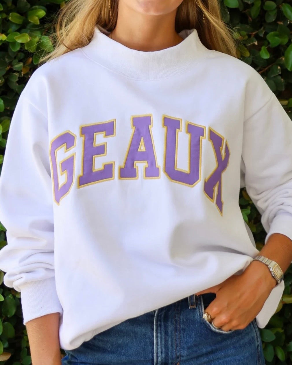 Geaux Varsity Sweatshirt- White