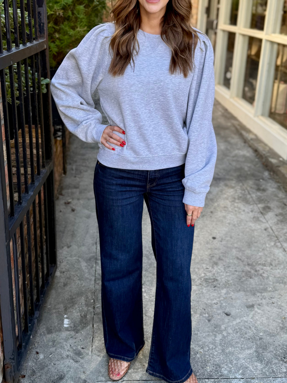 Presley Puff Sleeve Sweatshirt- Heather Gray