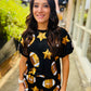 Scattered Football & Stars Top- Black