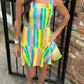 Emily Mini Dress- Rainbow Paint Stripe