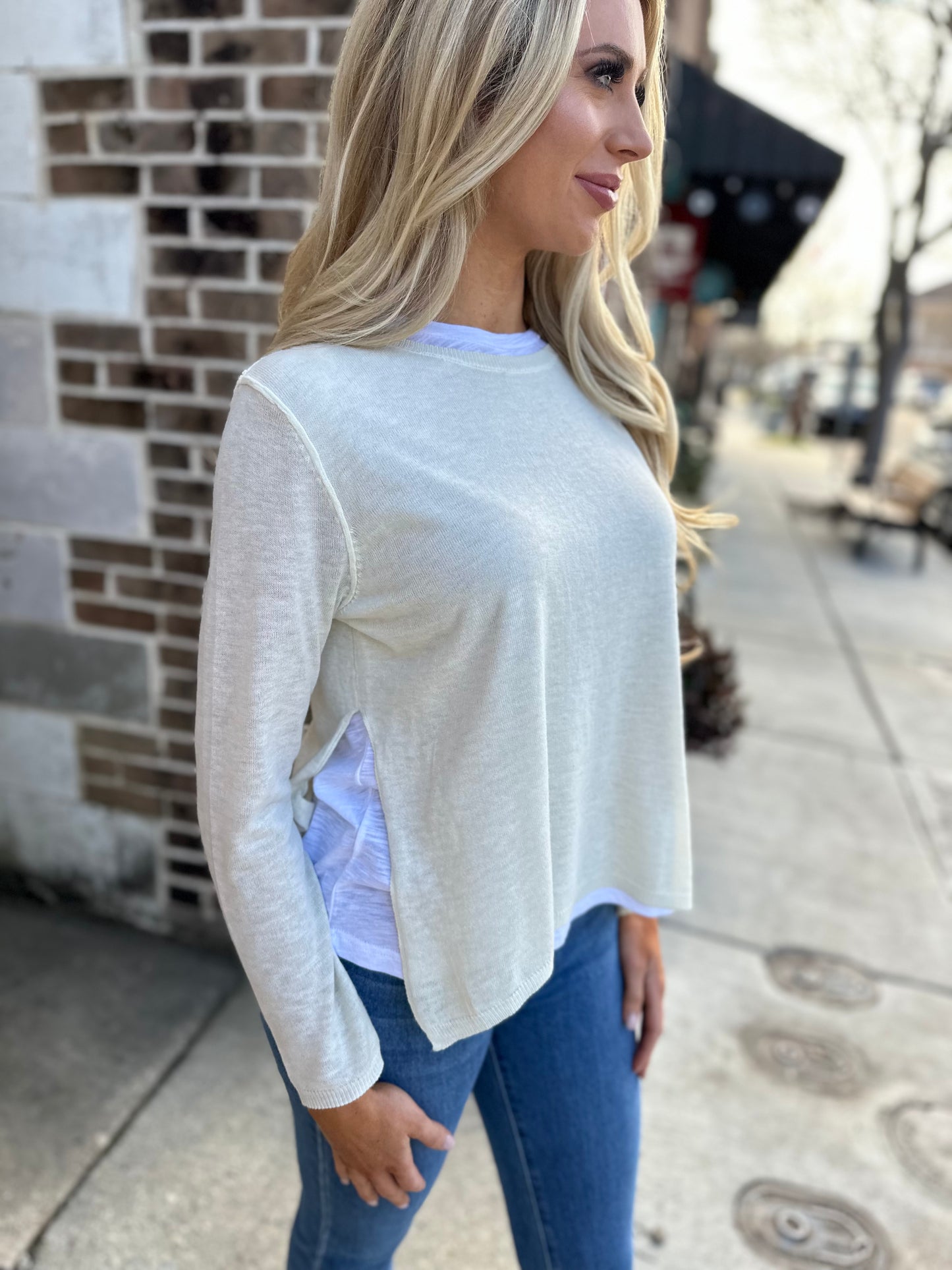 Megan Double Layer Sweater Top- Cream