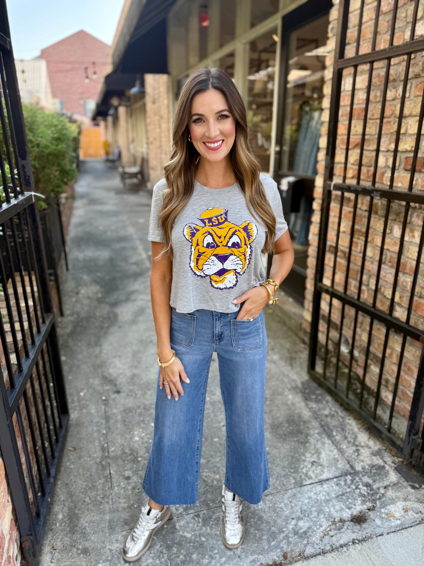 LSU Sailor Mike Crop Tee- Grey