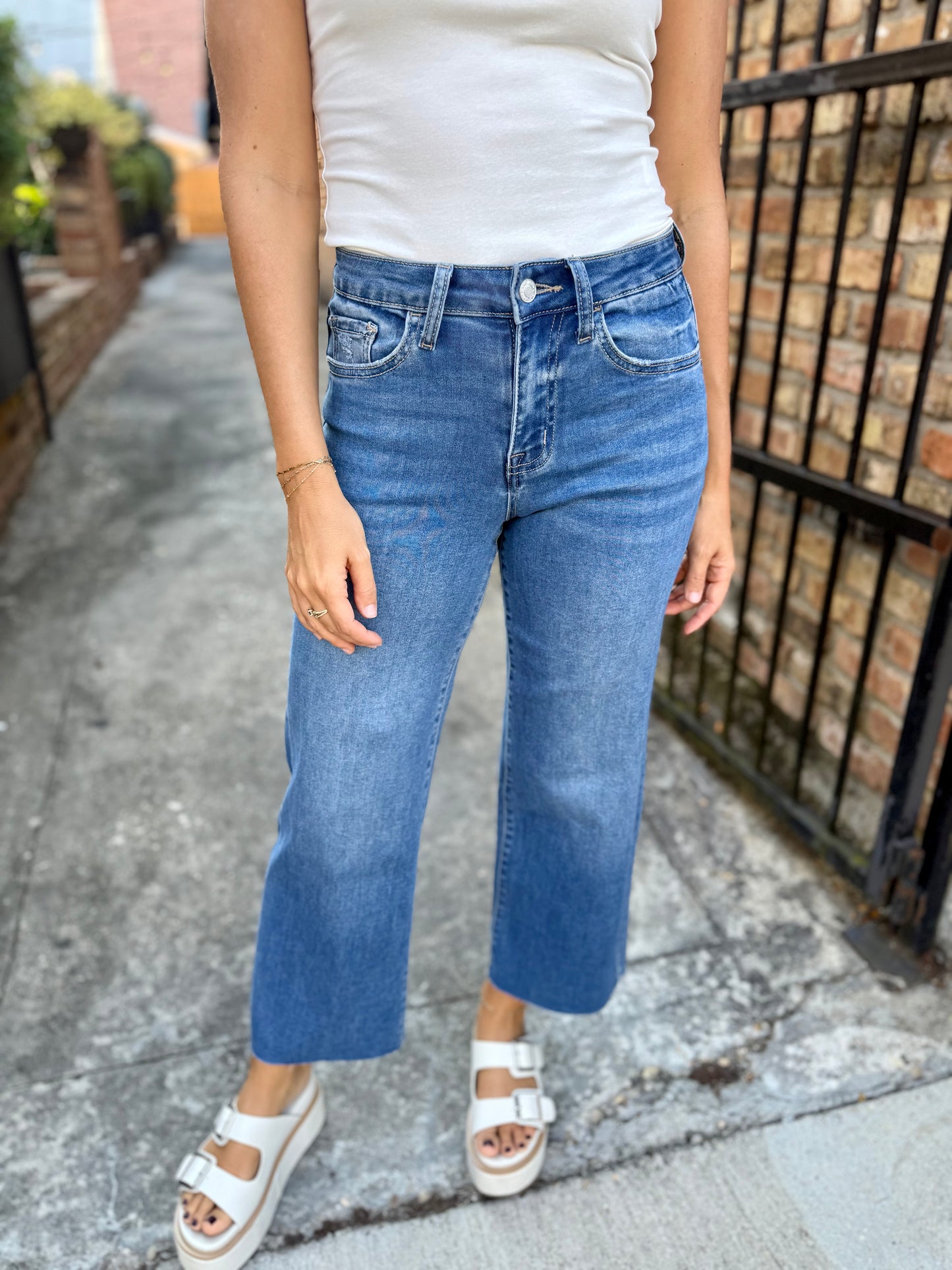 Aileeah (Right) HR Cropped Slim Wide Denim- Blue