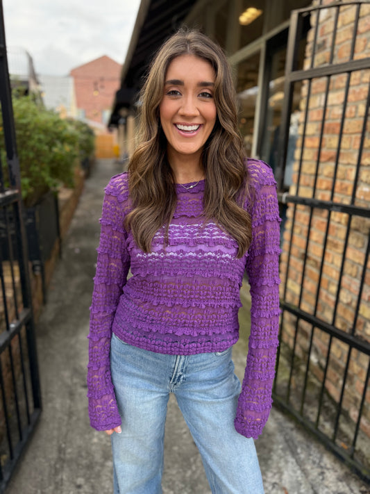 Rex Ruffles Flower Lace Top- Purple