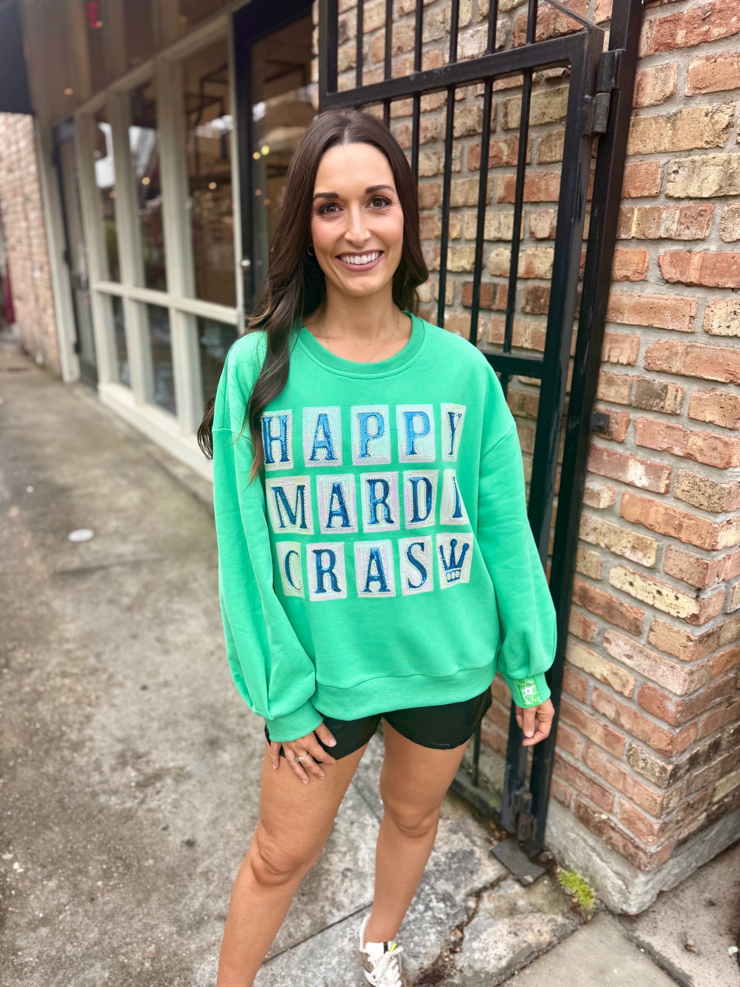 Happy Mardi Gras Street Tile Sweatshirt- Green