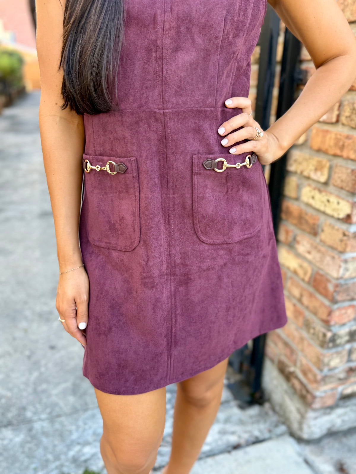 Horse Bit Suede Dress- Merlot