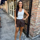 Albe Faux Leather Shorts- Brown