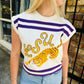 LSU Tiger Striped Short Sleeve Top