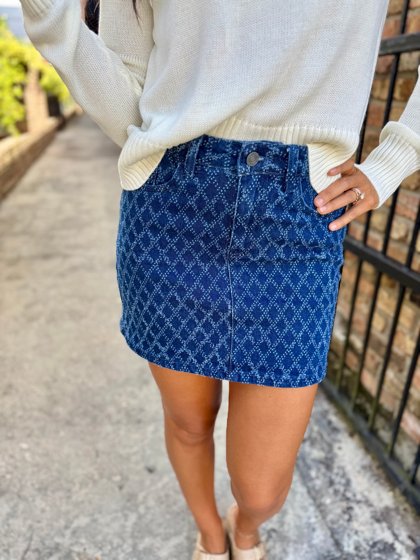 Diamond Denim Skirt- Blue