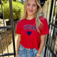 USA Heart Top- Red