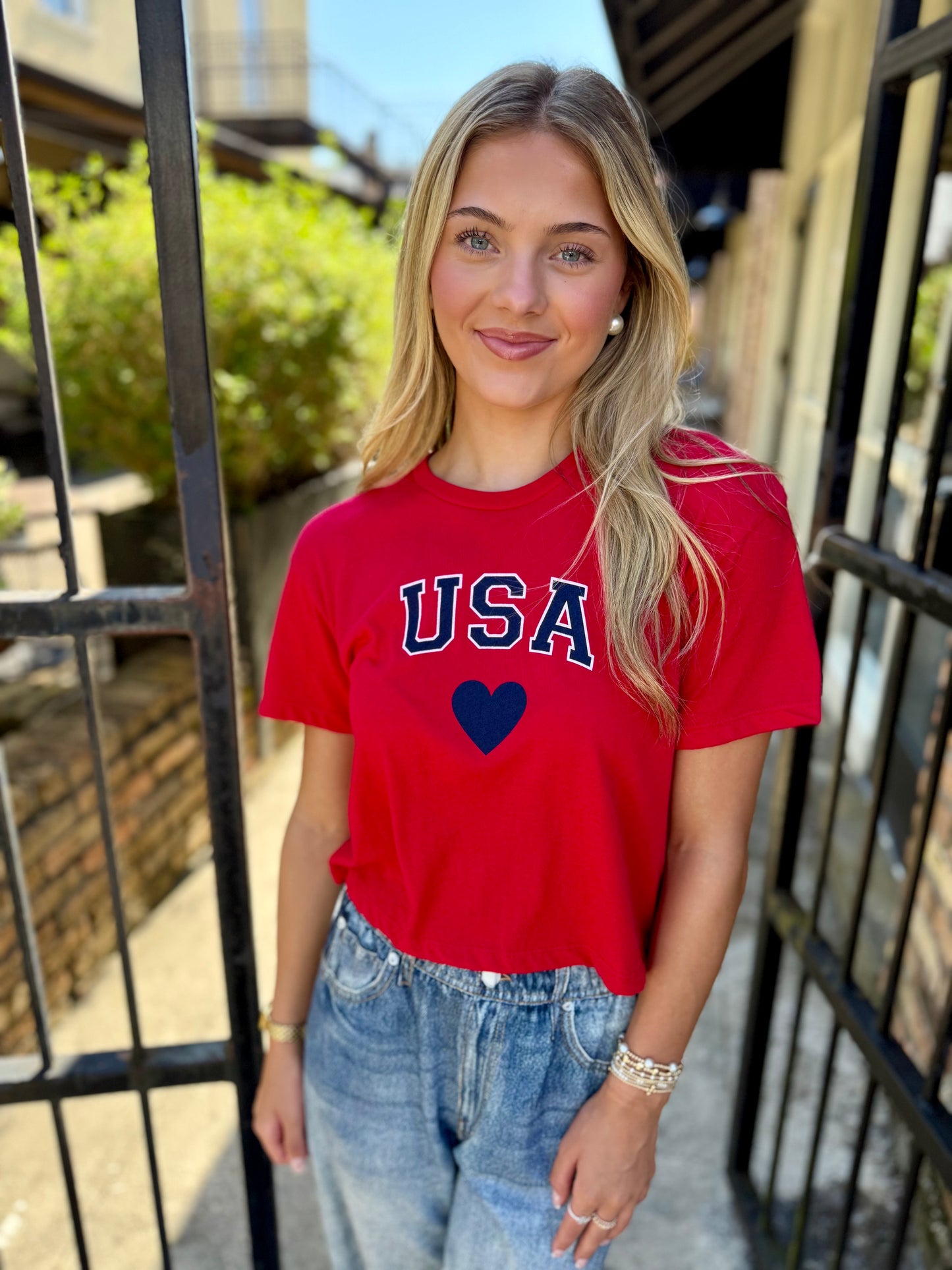 USA Heart Top- Red
