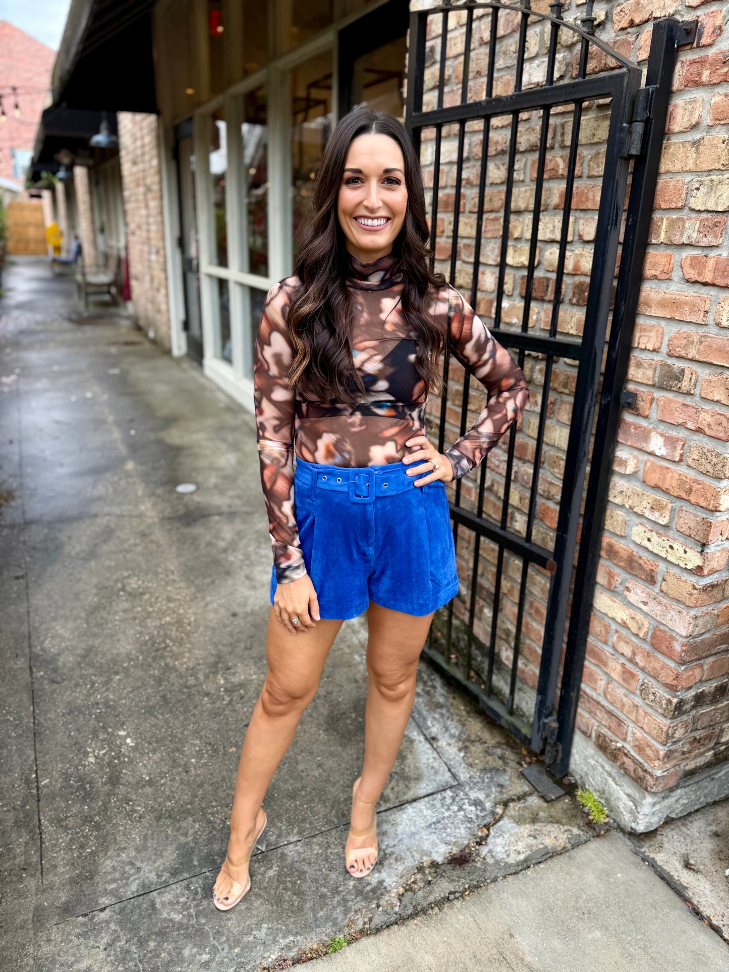 Clare Mesh Top- Brown/Blk