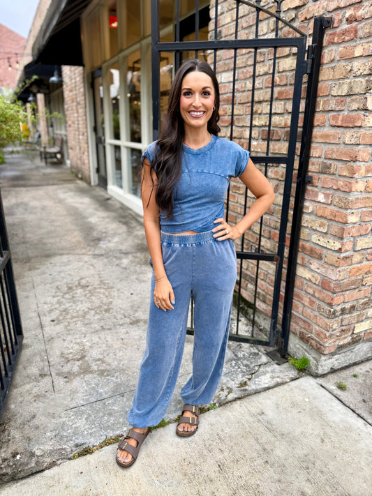 Move Mineral 2 PC Crop Top And Jogger Set- Navy