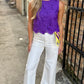 Floral Lace Scalloped Top- Purple