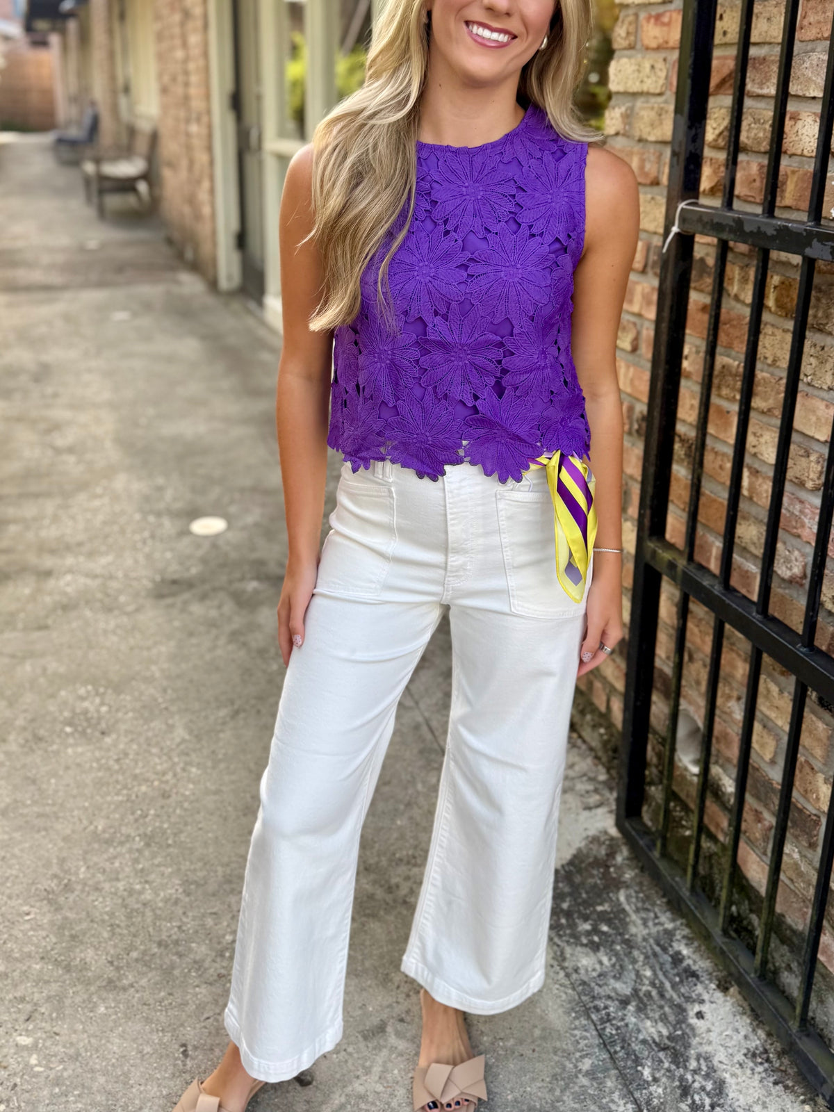 Floral Lace Scalloped Top- Purple