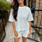 Chad Striped Terry Crew Neck Tee- Sage Green