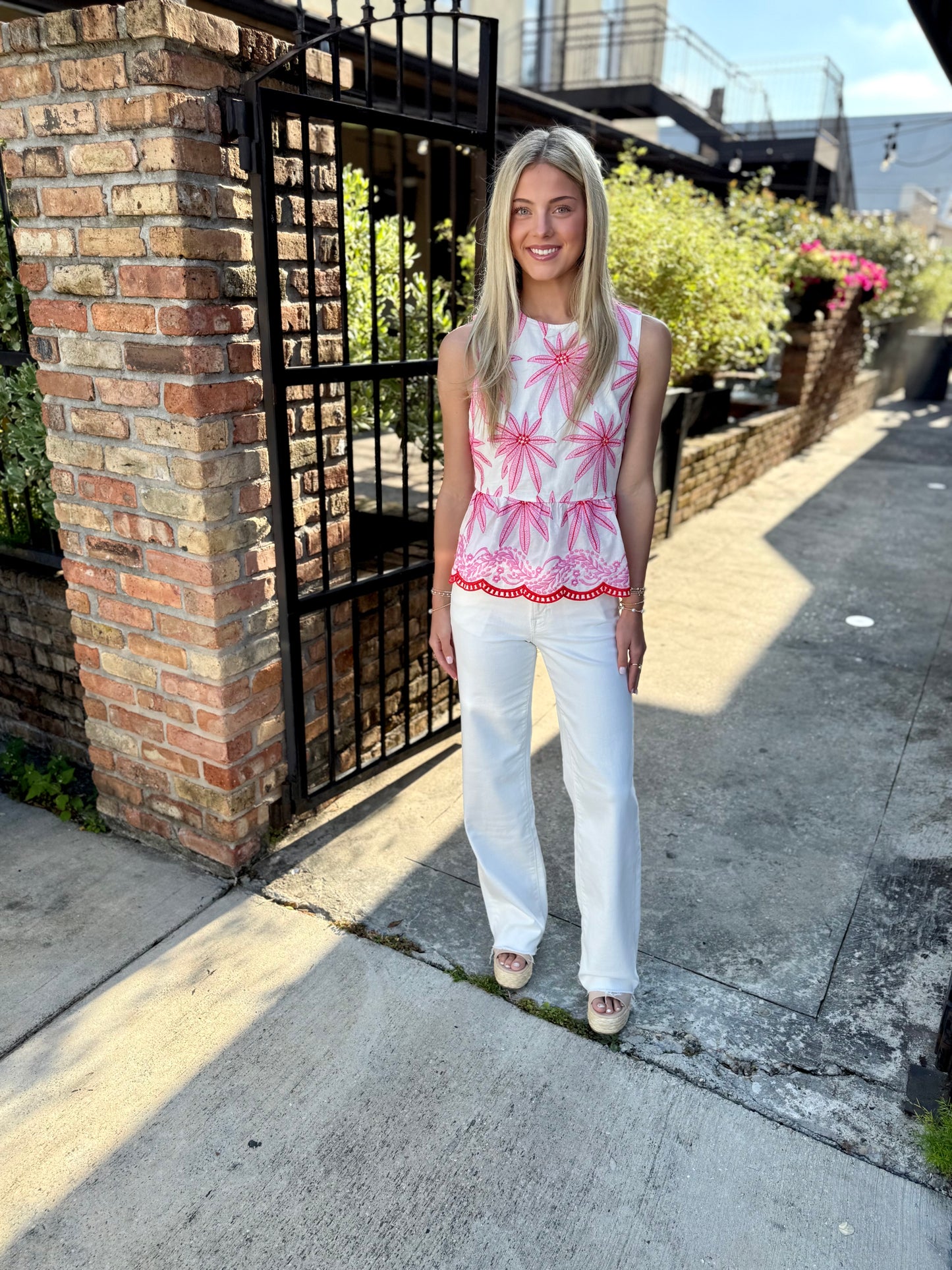 Becky Embroidery Peplum Top- Pink