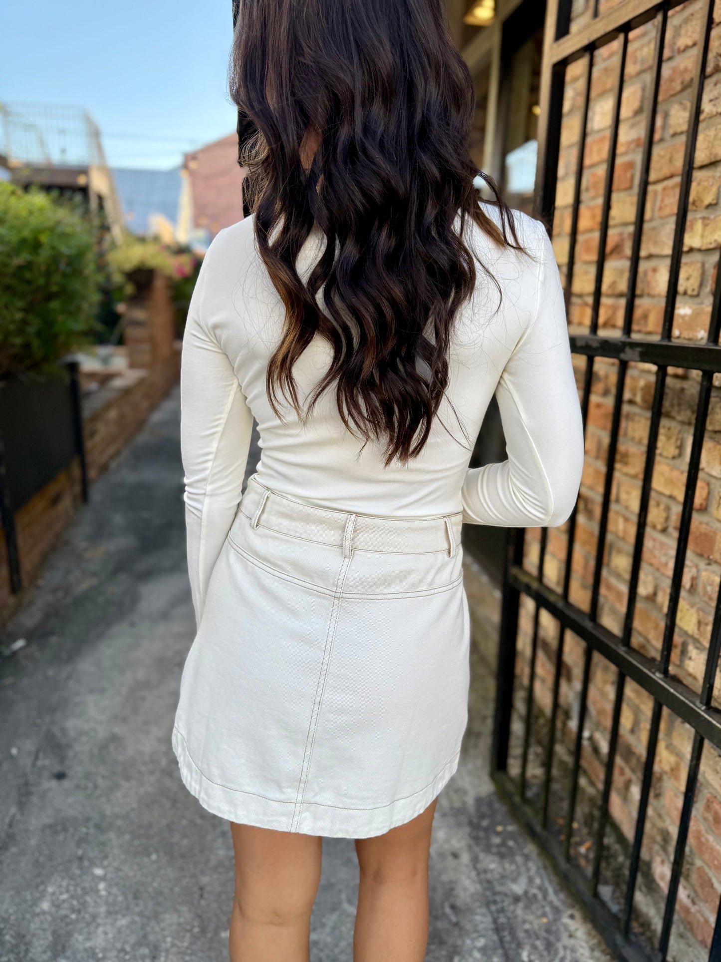 Patch Pocket Denim Skirt- Ivory