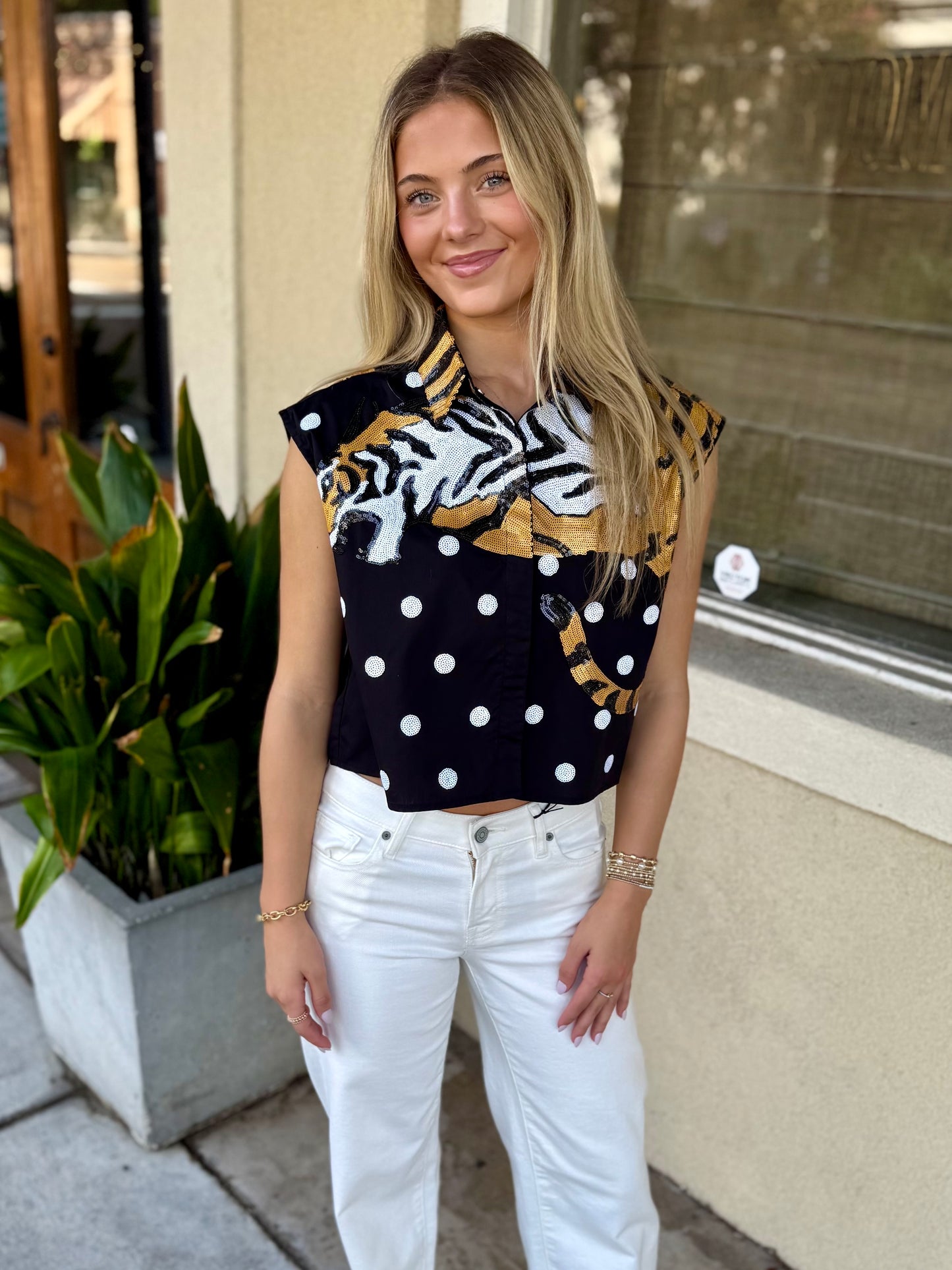 Queen Polka Dot Tiger Tank- Black & White