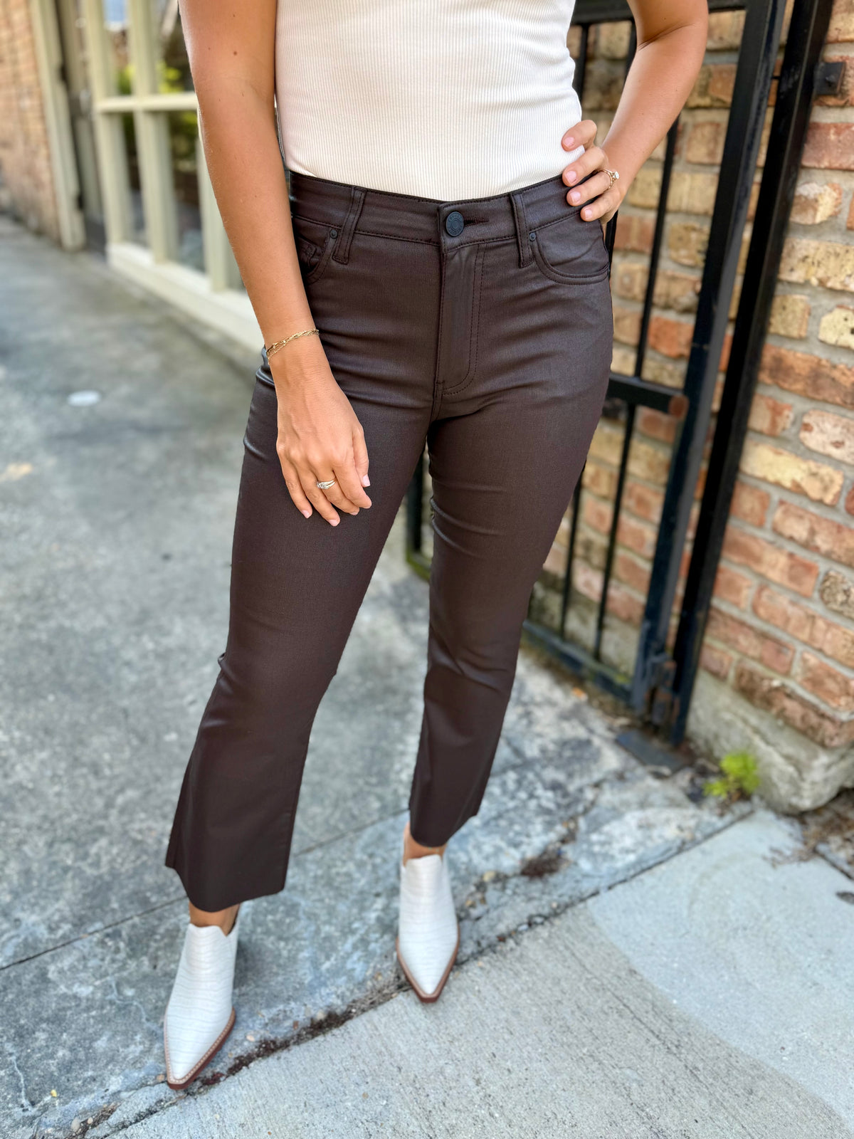 Kelsey (Chocolate) HR Ankle Flare Faux Leather
