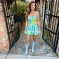Leanna Floral Bubble Mini Dress- Lime Multi