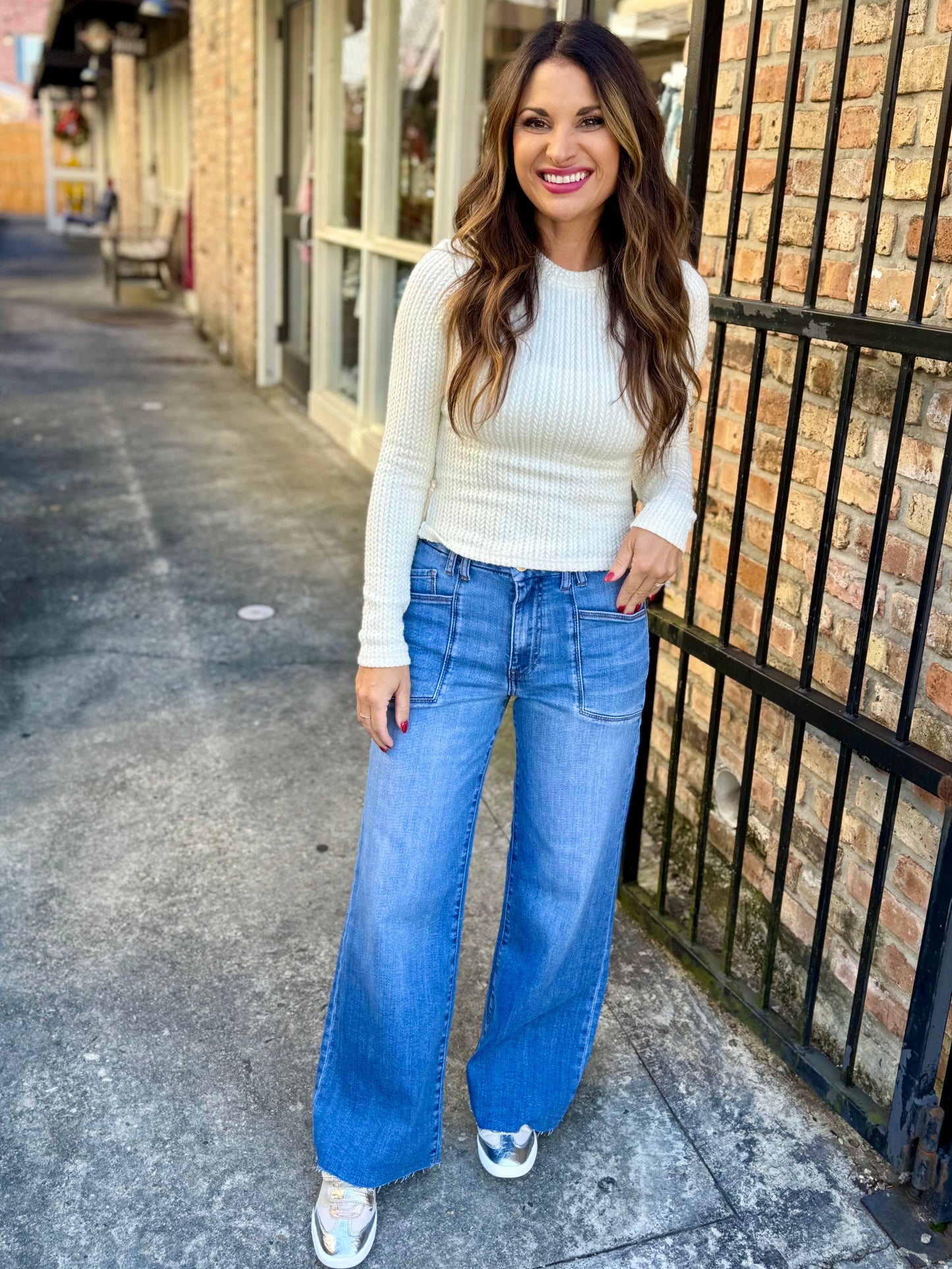 Maris Raised LS Knit Top- Ivory