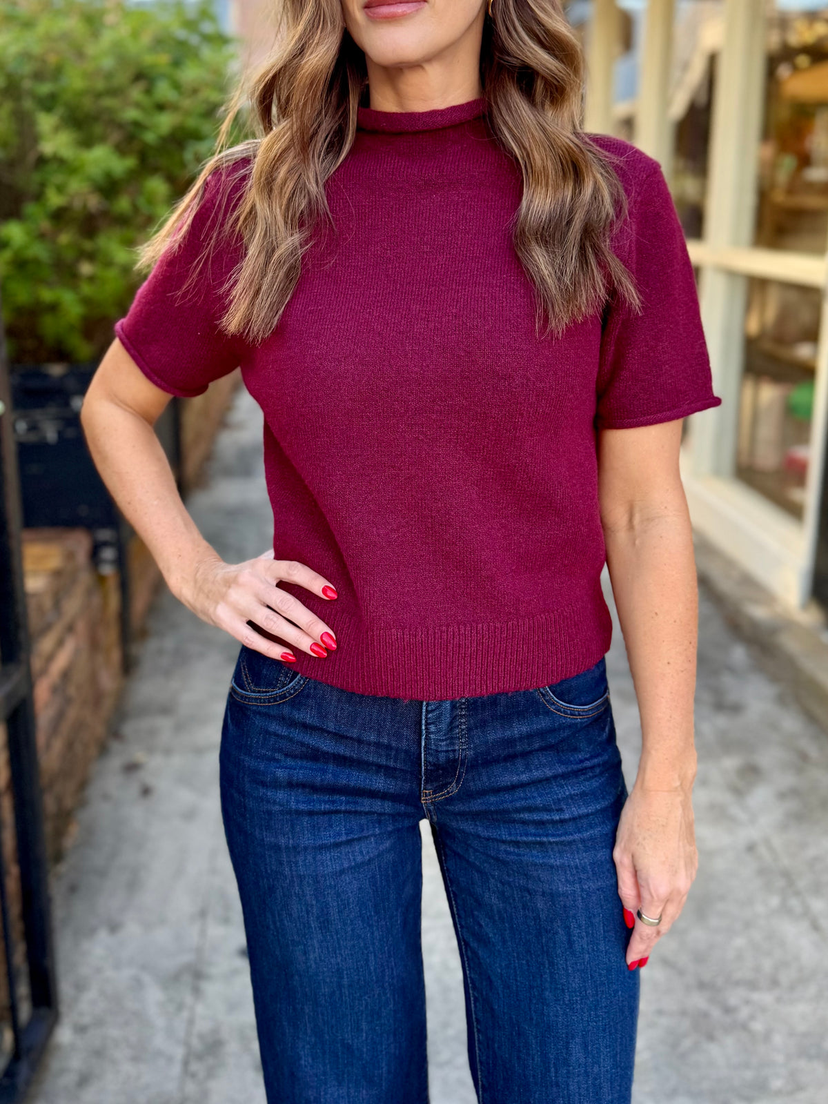 Brandon Sweater Top- Merlot