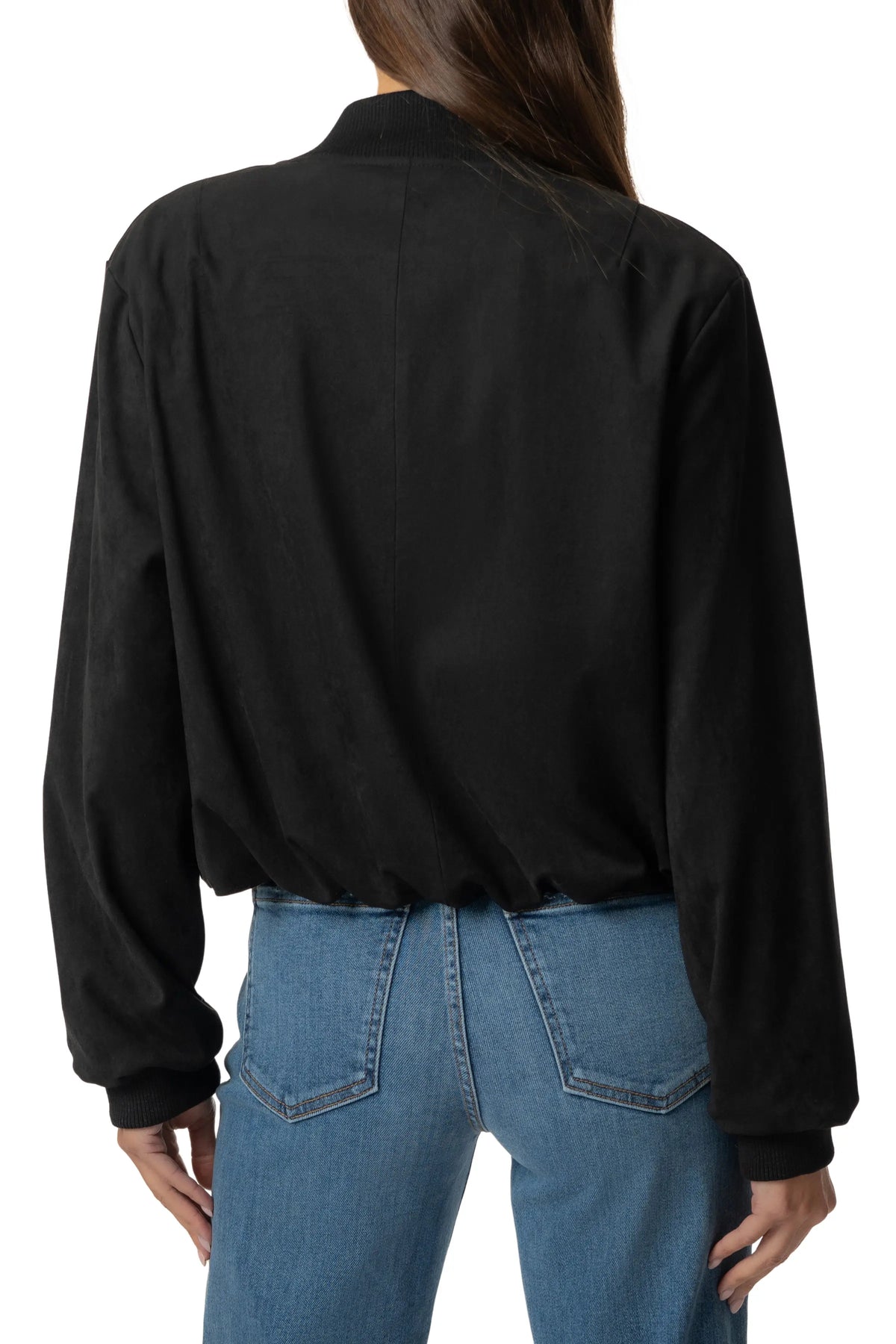 Kensie Faux Suede Bomber Jacket- Black