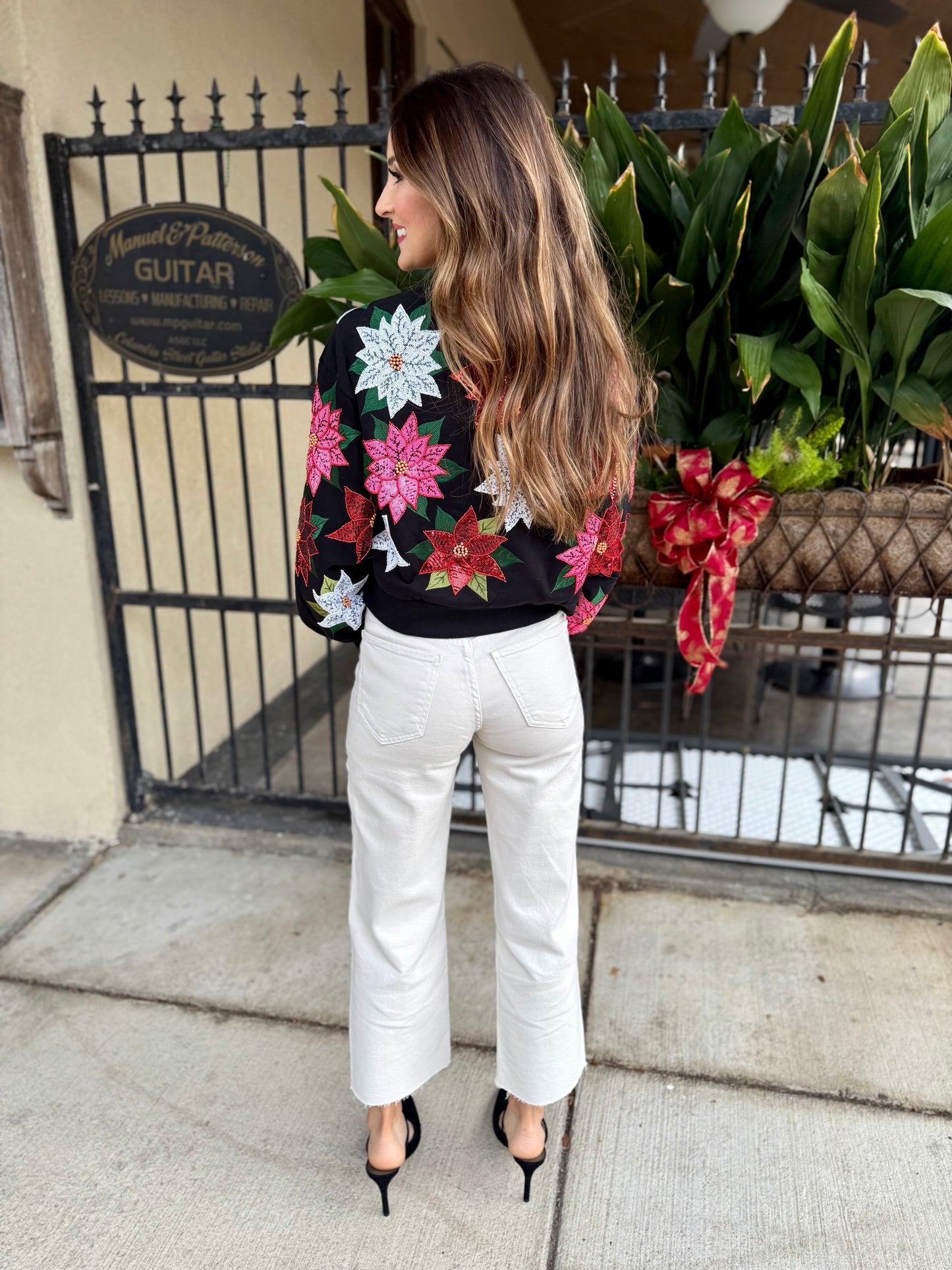 Poinsettia Sweatshirt- Black