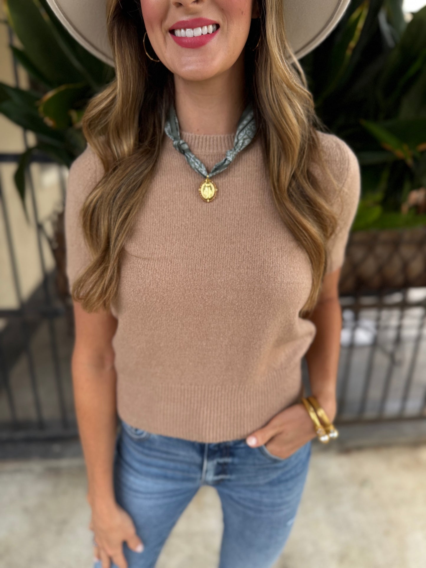 Sierra Crew Neck Sweater Top- Dark Taupe