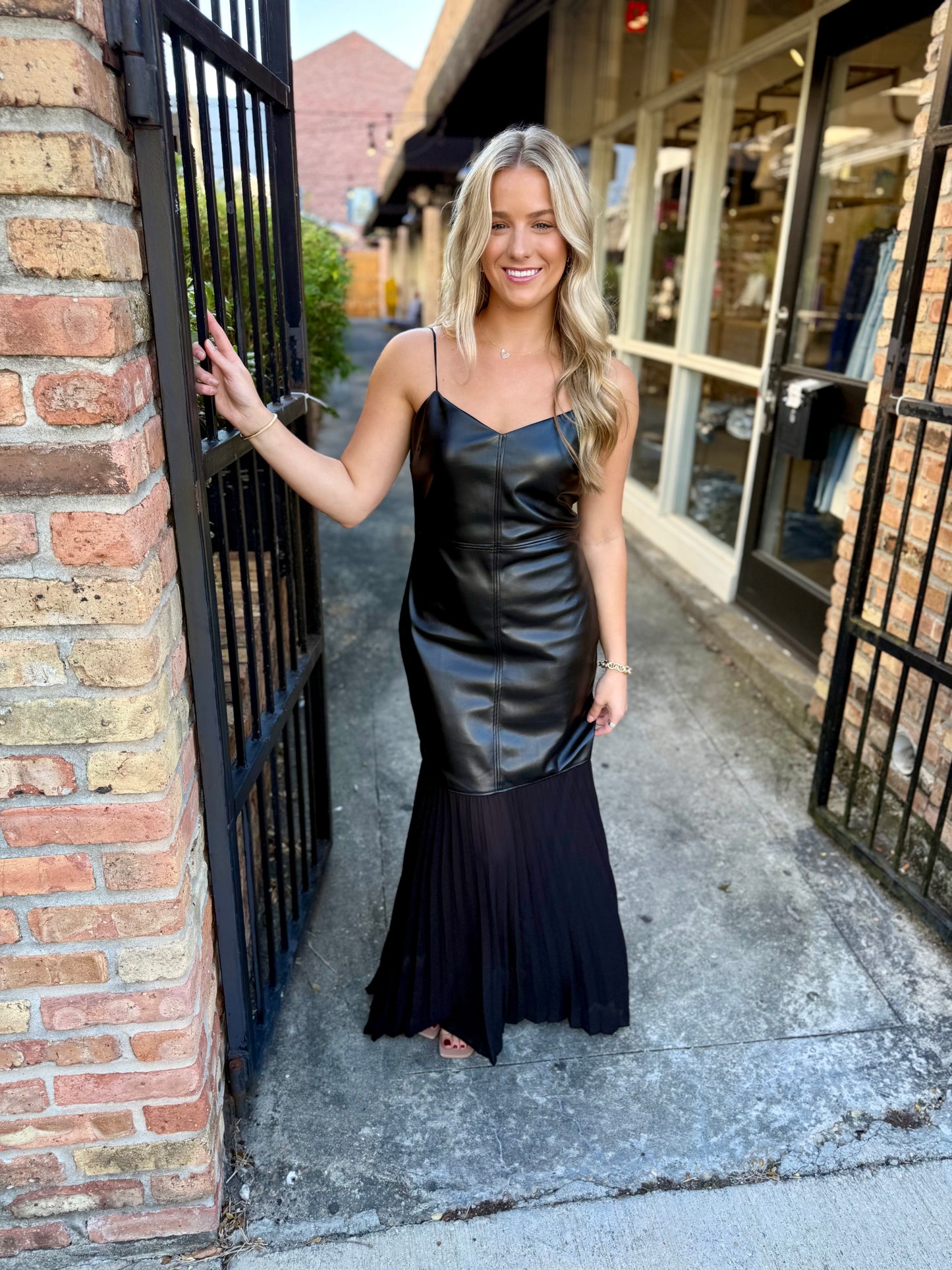 Fete Vegan Leather Maxi Dress- Black