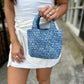 Harper Mini Woven Clutch- Denim