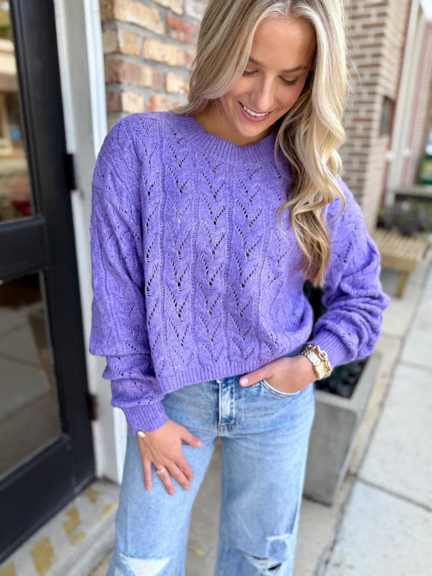 Wisteria Cable Sweater- Purple