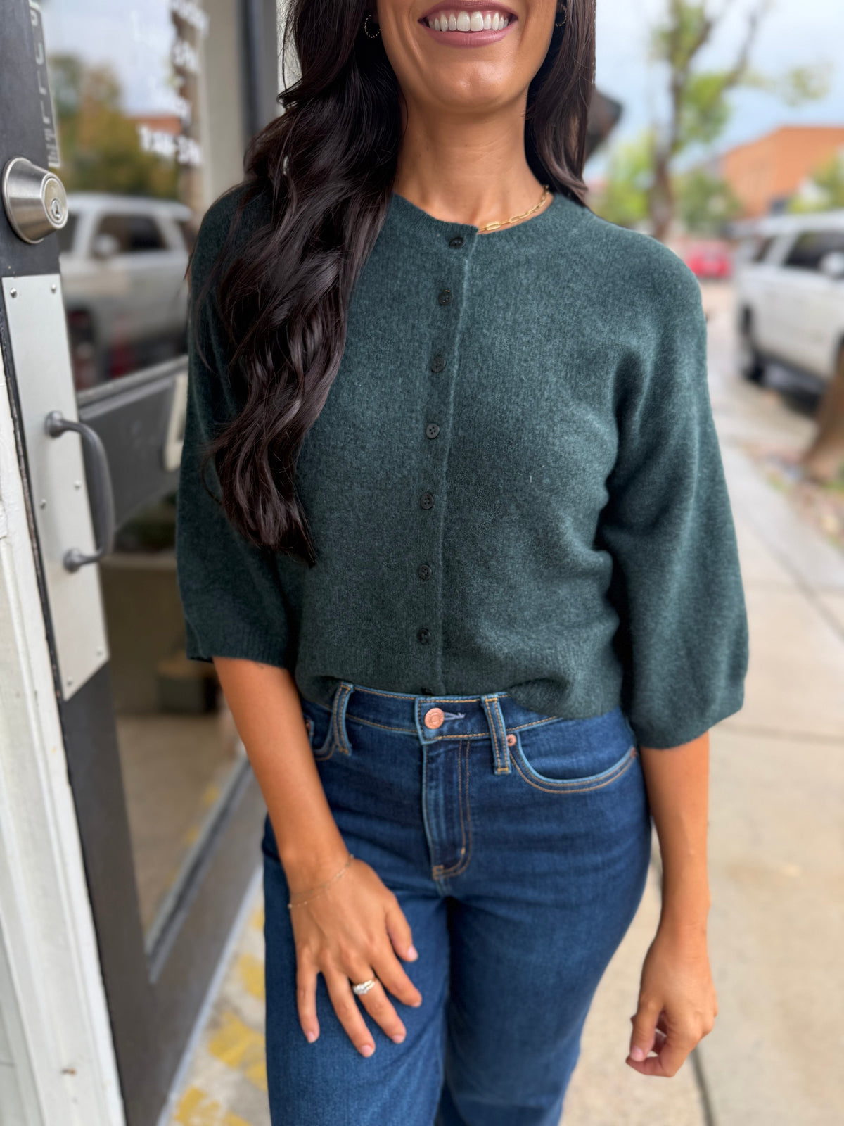 Z Supply Valor Short Sleeve Cardigan- Emerald Cove