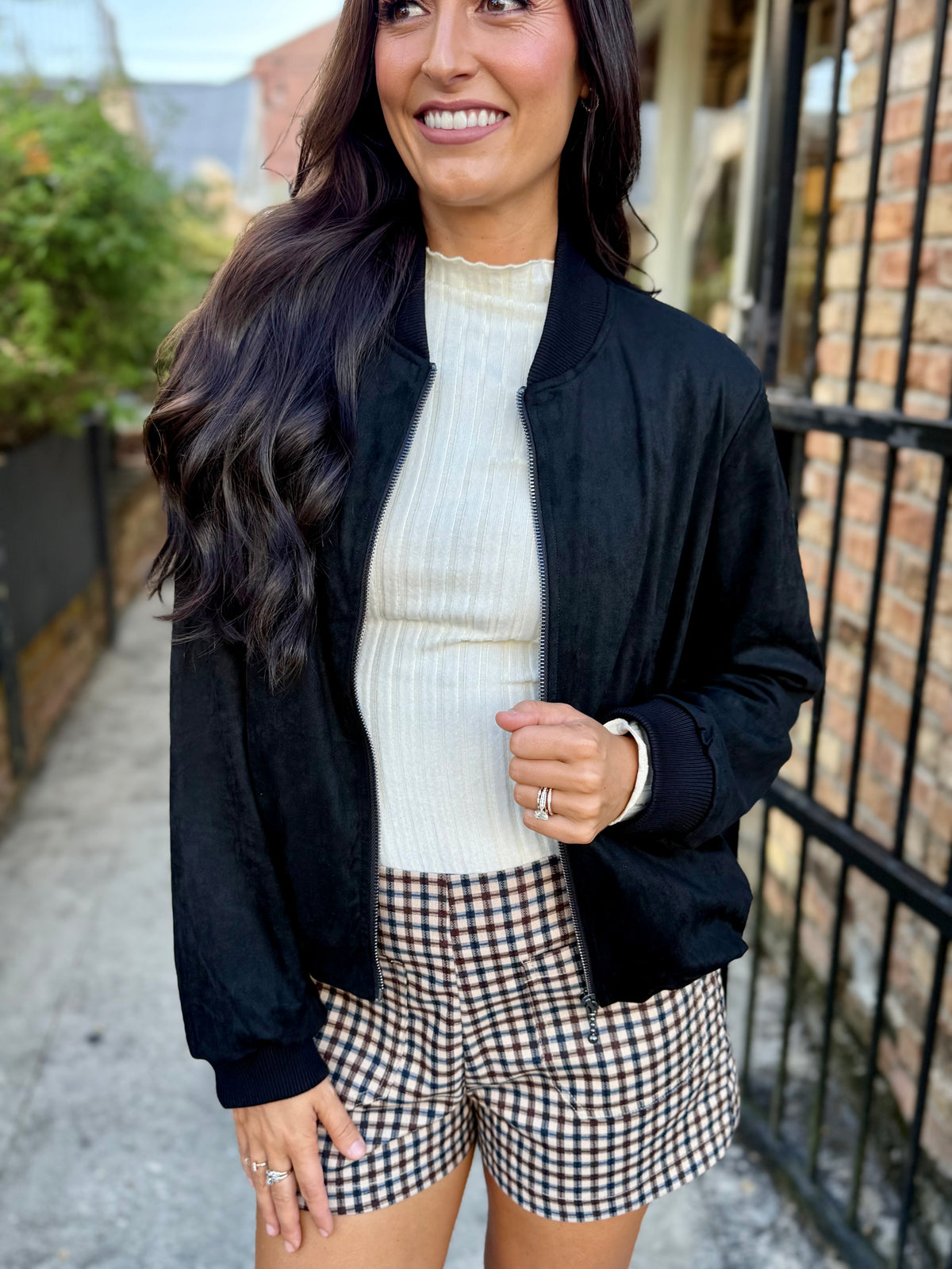 Kensie Faux Suede Bomber Jacket- Black