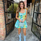 Leanna Floral Bubble Mini Dress- Lime Multi