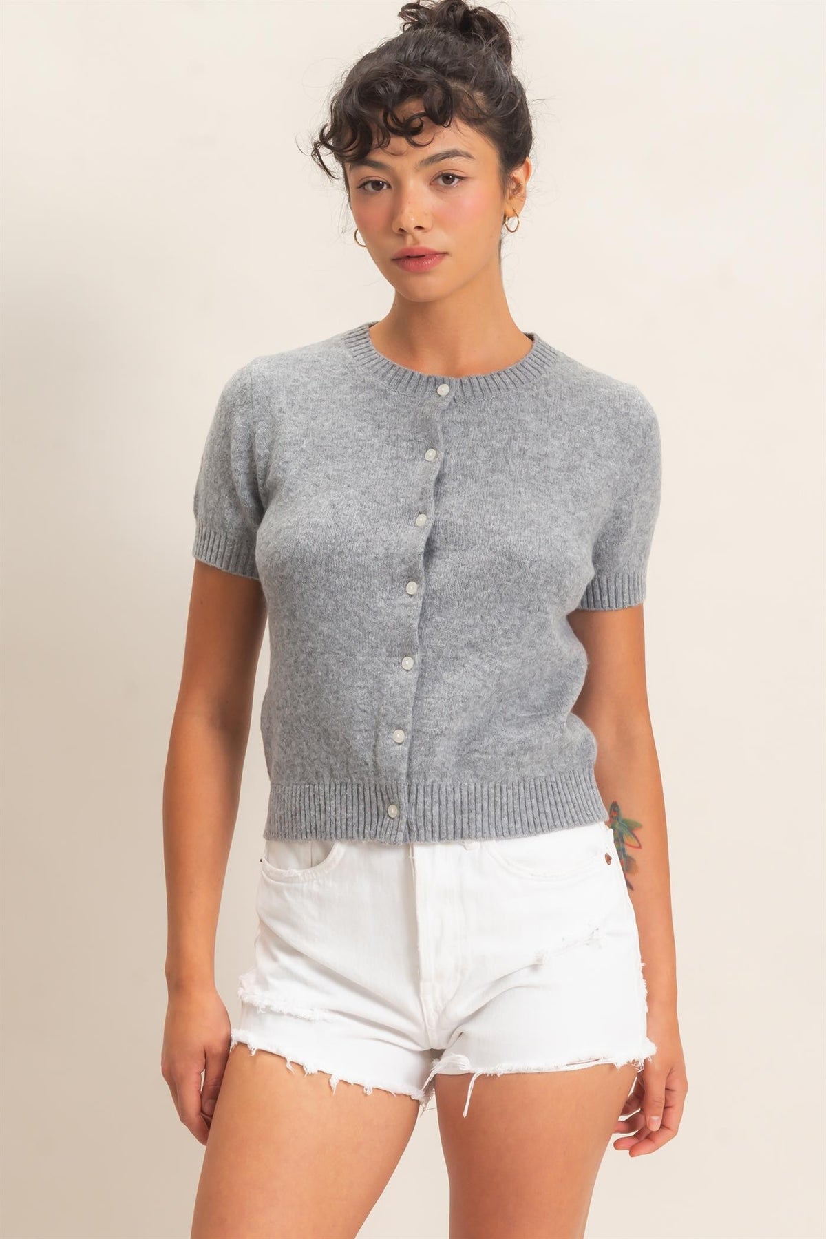 Angelette Cardigan Top- Heather Gray